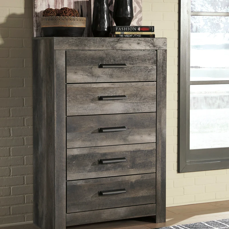 Commode à 5 tiroirs en bois/placage gris rustique - Wynnlow