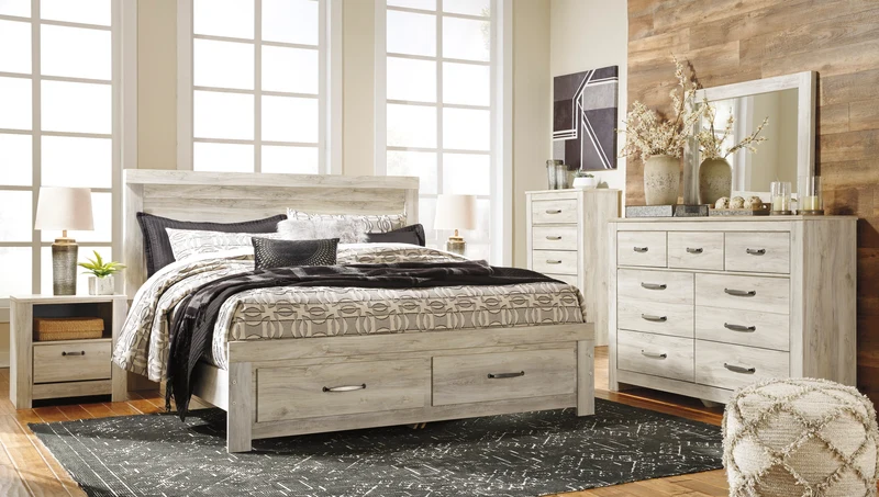 Commode à 5 tiroirs en bois/placage blanc - Bellaby