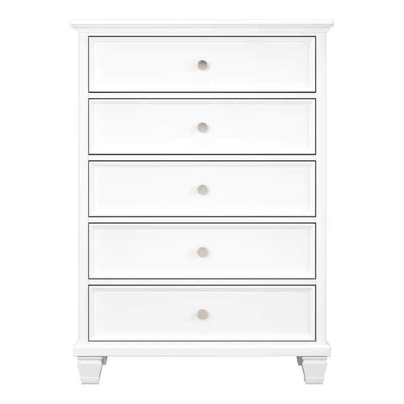 Commode à 5 tiroirs en bois/MDF blanc - Fortman