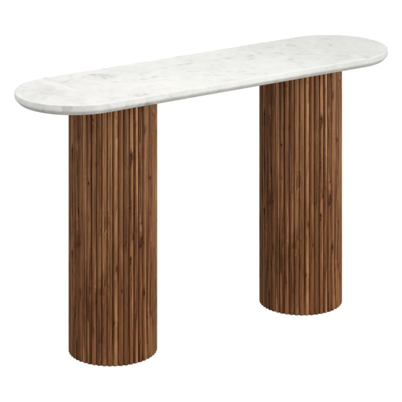Table console en marbre blanc et bois de manguier - Jilsa