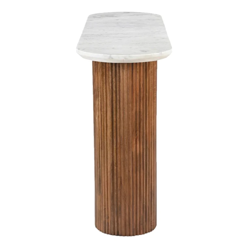 Table console en marbre blanc et bois de manguier - Jilsa