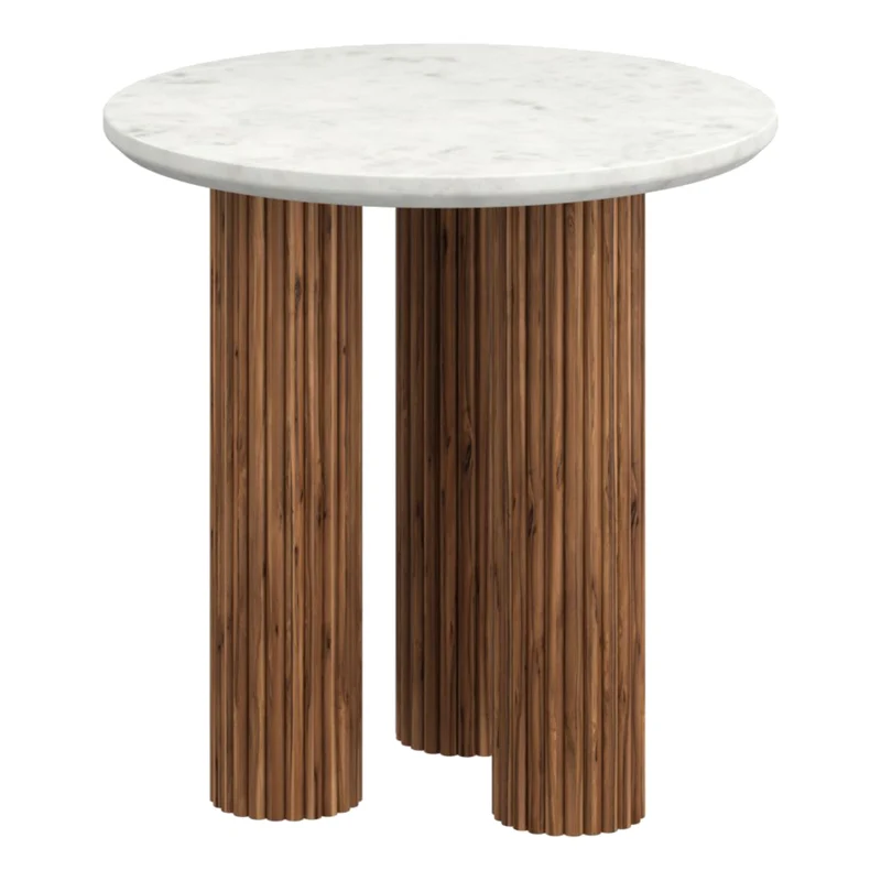 Table d'appoint en marbre blanc et bois de manguier - Jilsa