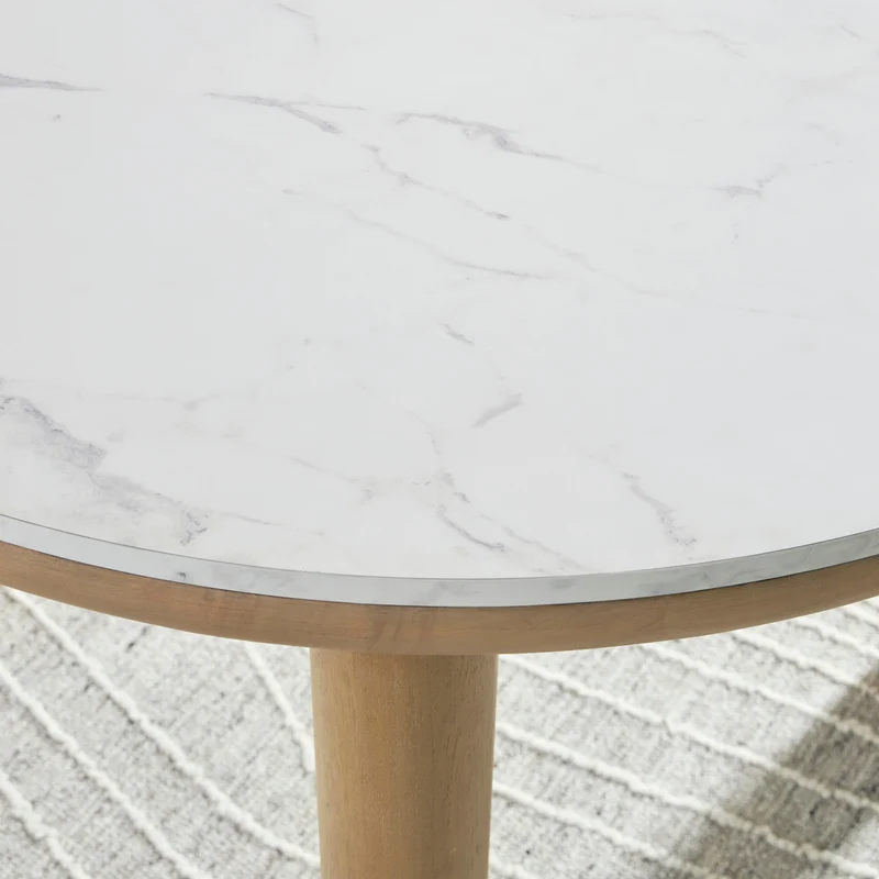 Table de salle à manger ronde en faux marbre blanc - Sawdyn