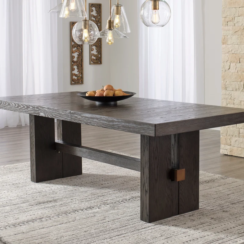 Table de salle à manger extensible en bois/placage de chêne brun foncé - Burkhaus
