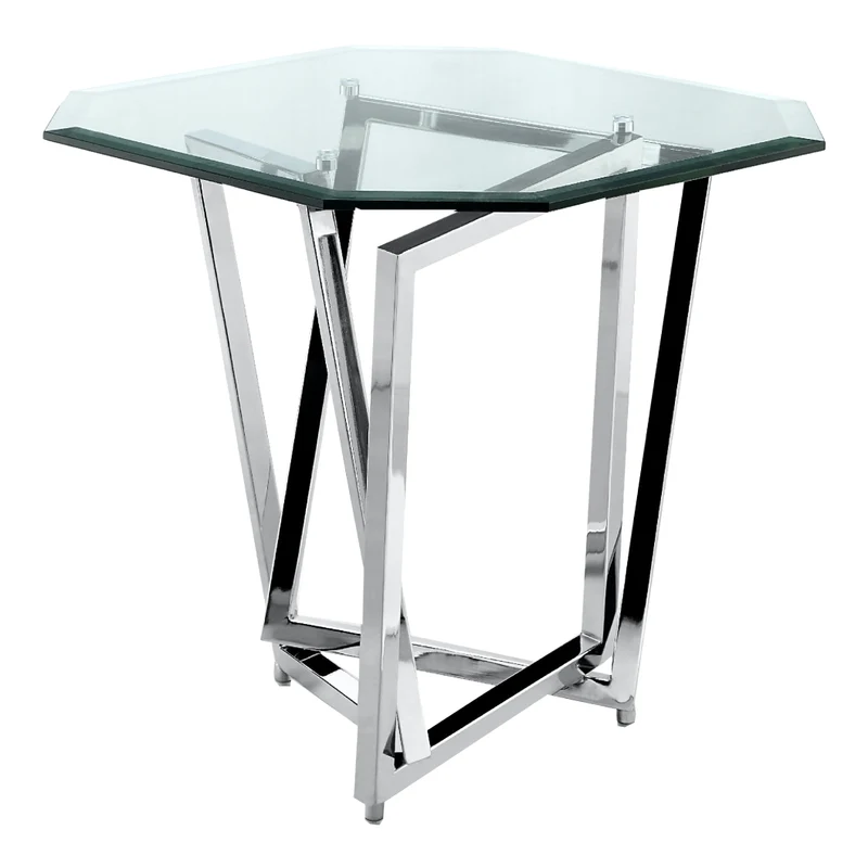 Table de bout en verre et métal inox - Lenox Square