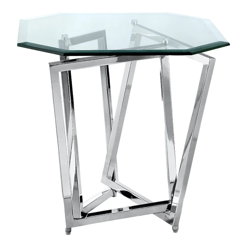 Table de bout en verre et métal inox - Lenox Square