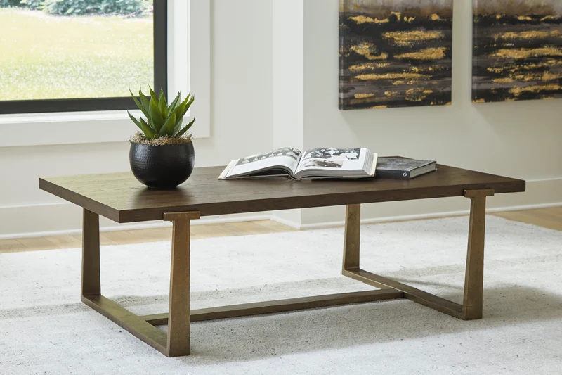 Table basse en placage de bois brun foncé et aluminium - Balintmore