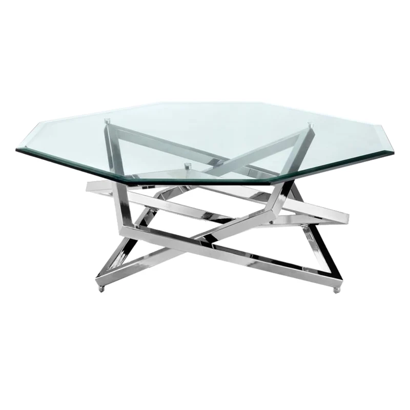 Table basse en verre et métal inox - Lenox Square