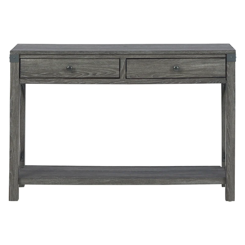 Table console en bois/stratifié brun grisâtre avec 2 tiroirs - Freedan