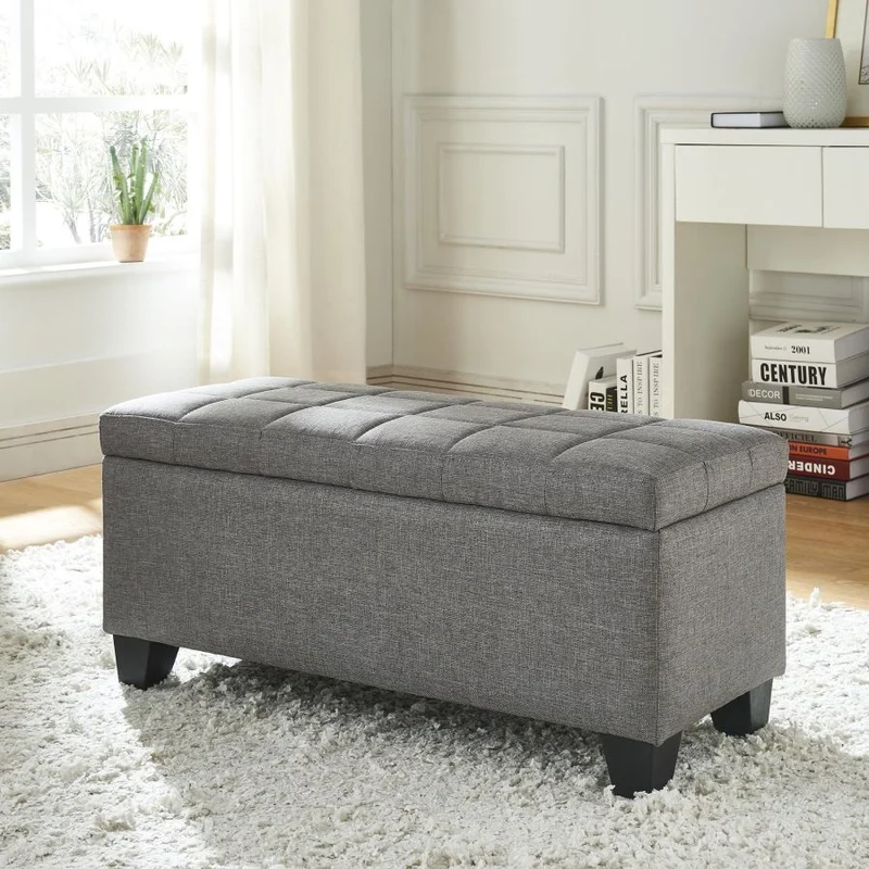 Banc de rangement en tissu gris - Lila