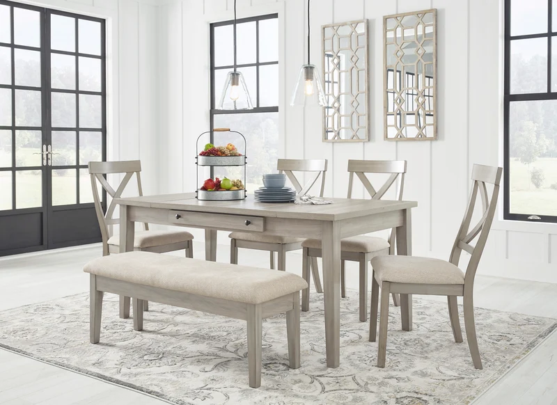 Banc de salle à manger rembourré en tissu beige avec rangement - Parellen