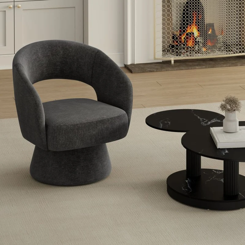 Chaise d'appoint pivotante en tissu chenille texturé - Santo