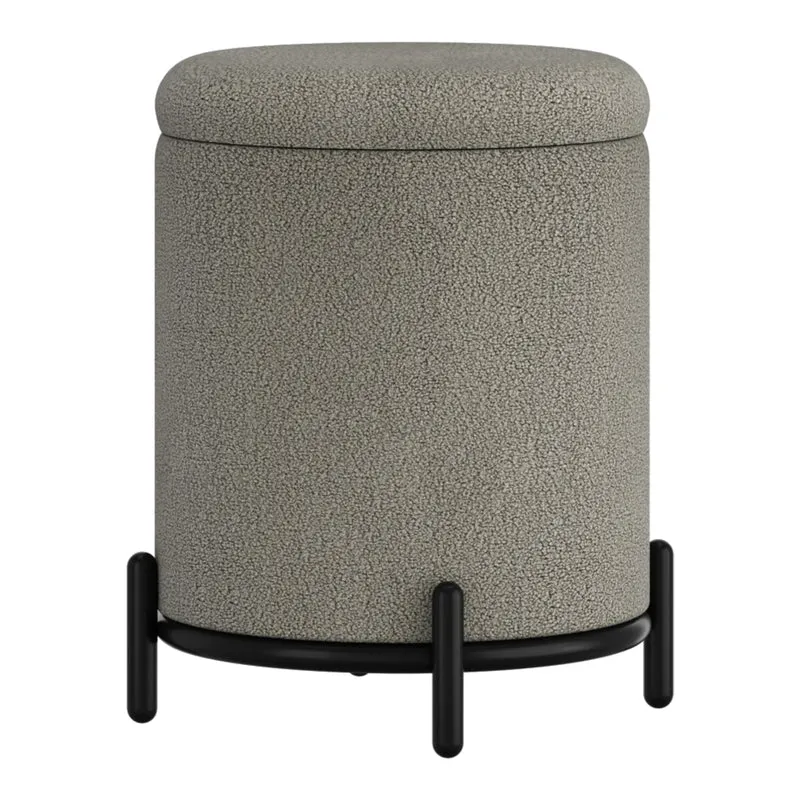 Pouf de rangement en tissu bouclé et métal noir - Castor