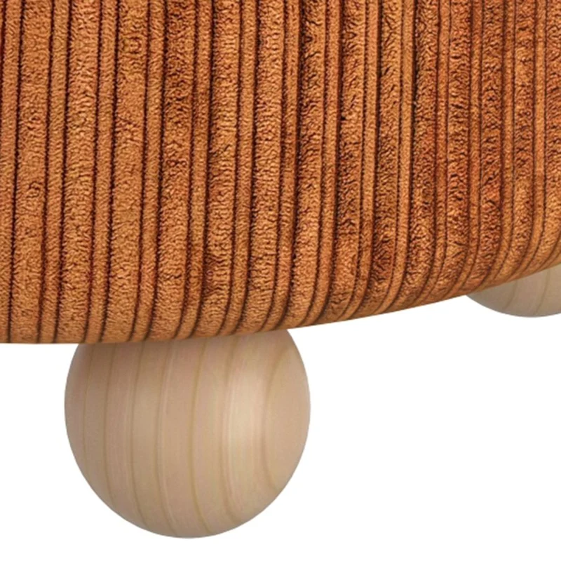 Pouf rond en tissu canalisé et bois naturel - Willo