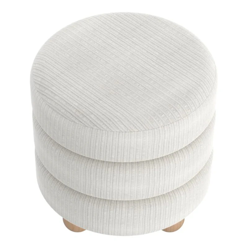 Pouf rond en tissu canalisé et bois naturel - Willo