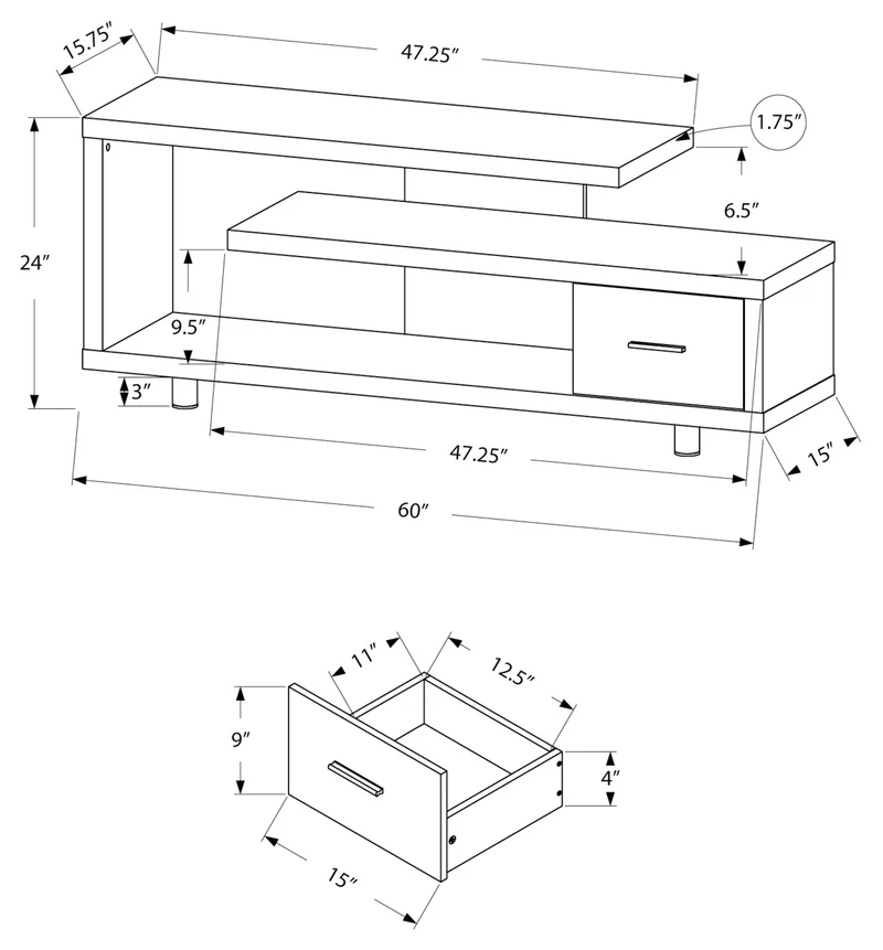 Meuble de télévision en stratifié et métal à 1 tiroir - I 2572-2573-2575