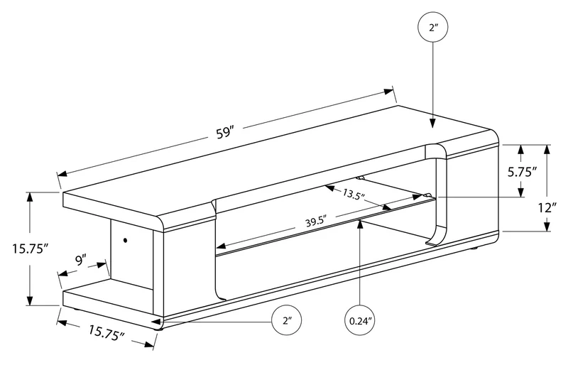 Meuble de télévision en stratifié blanc lustré à 1 étagère en verre - I 3535