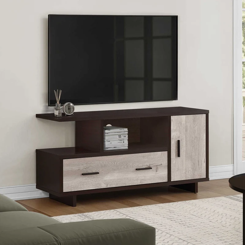 Meuble de télévision en placage espresso avec 1 porte et 1 tiroir - I 2805