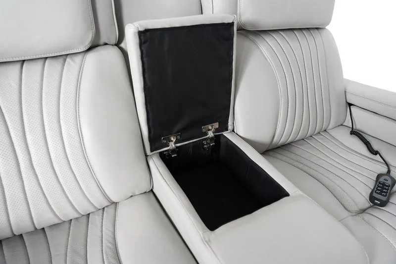 Causeuse inclinable motorisée zéro gravité en cuir gris pâle avec console - K2180
