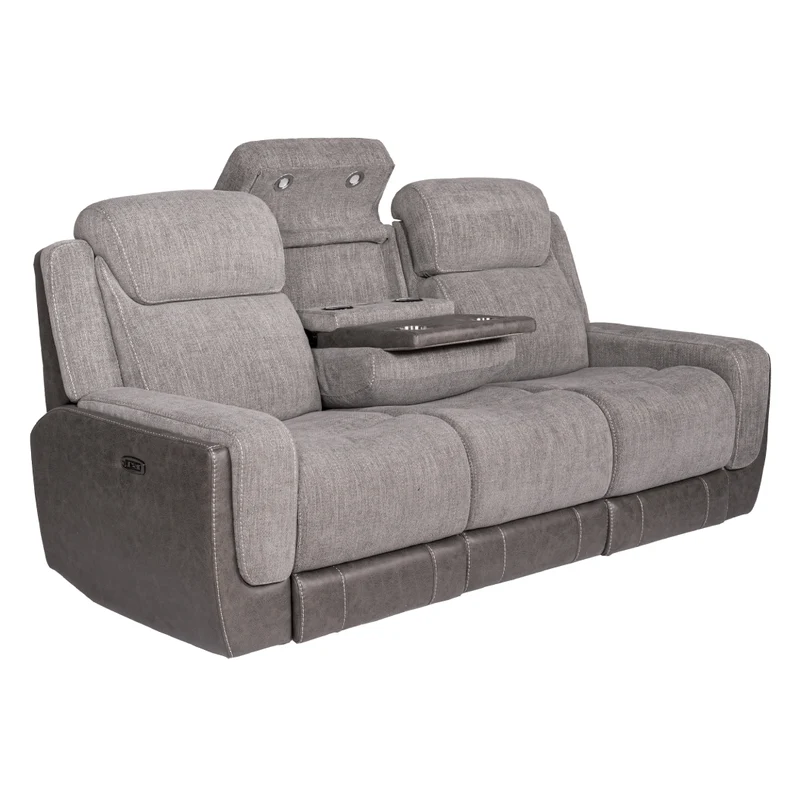 Sofa inclinable motorisé zéro gravité en tissu gris deux tons avec table centrale rabattable - K2179