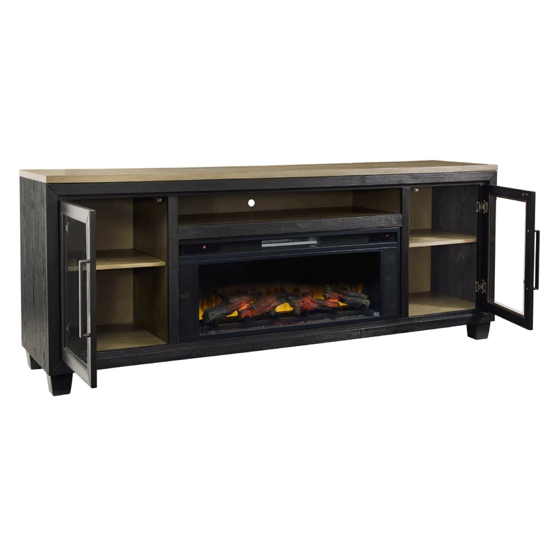 Meuble de télévision en bois/placage bicolore avec foyer électrique - Foyland