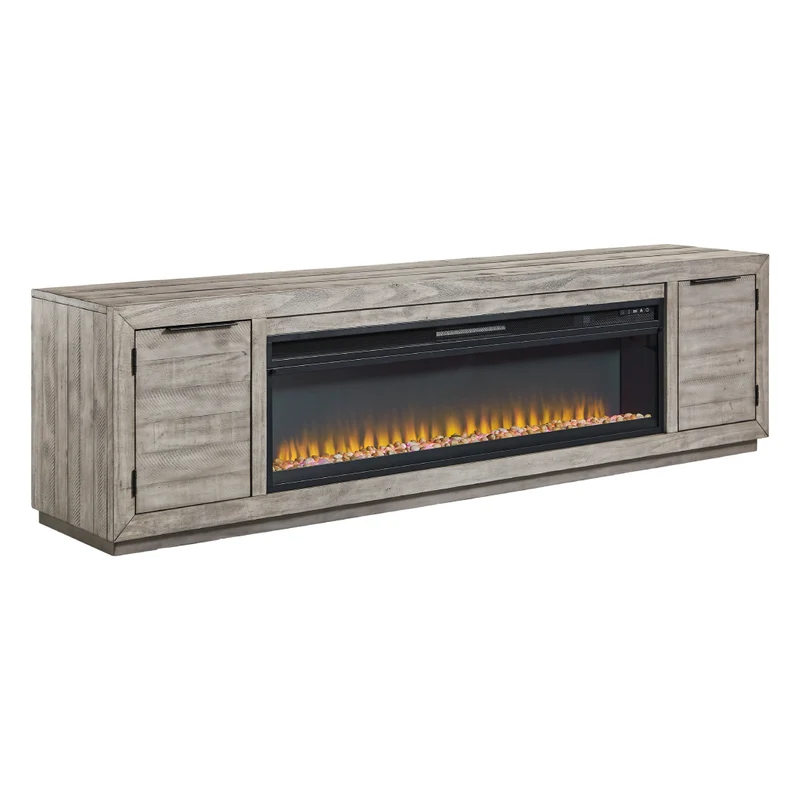Meuble de télévision en bois gris pâle avec foyer électrique - Naydell
