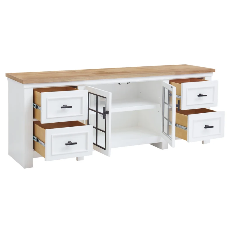 Meuble de télévision en bois/placage bicolore avec 4 tiroirs - Ashbryn