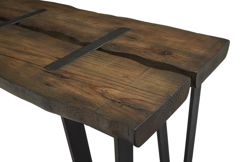 Table console en bois brun rustique et métal - Darthmouth