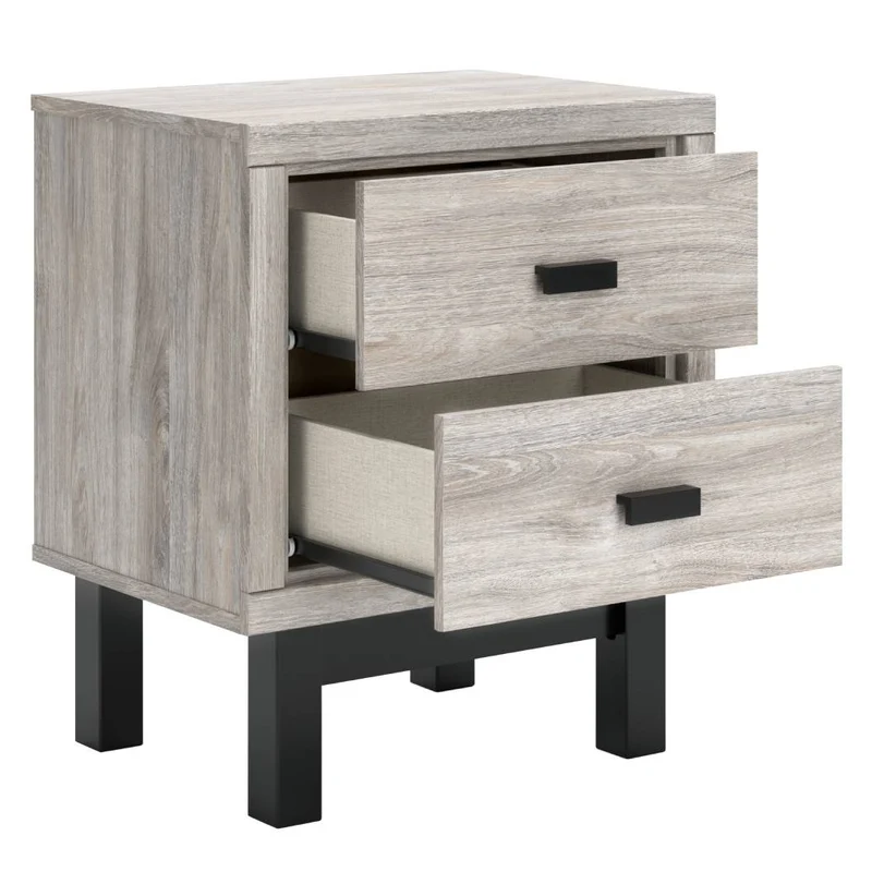 Table de chevet à 2 tiroirs en bois/placage bicolore - Vessalli