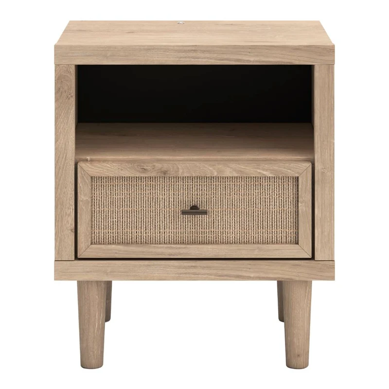Table de chevet à 1 tiroir en bois/placage beige avec lumière DEL - Cielden