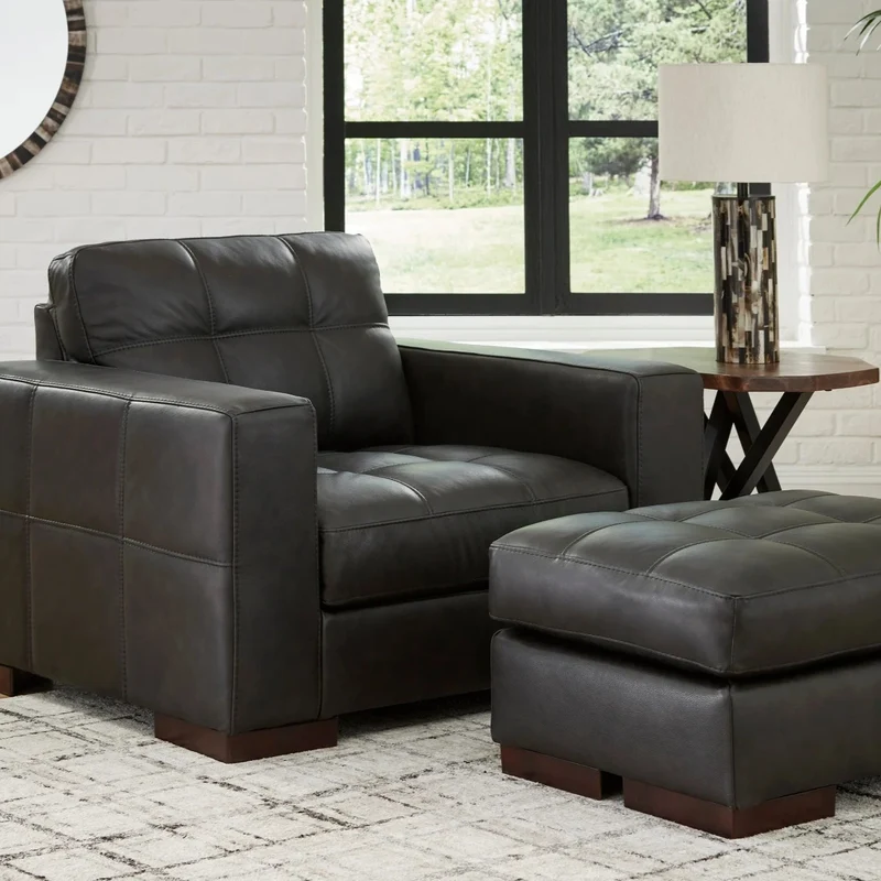 Fauteuil surdimensionné en cuir noir - Luigi