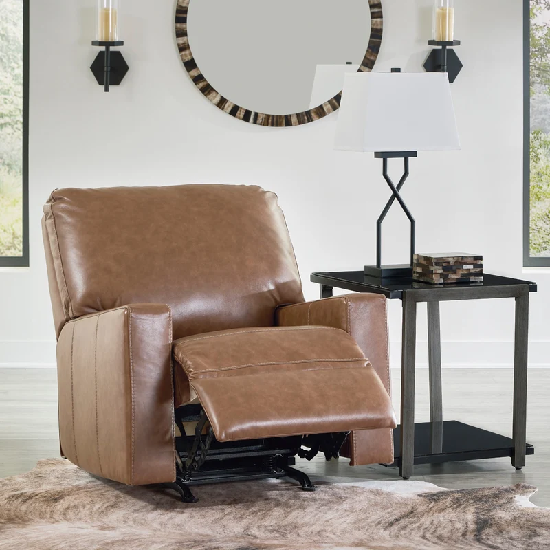 Fauteuil berçant et inclinable en cuir brun caramel - Bolsena