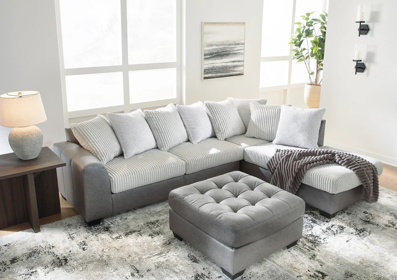 Ottoman surdimensionné aspect cuir gris - Clairette Court