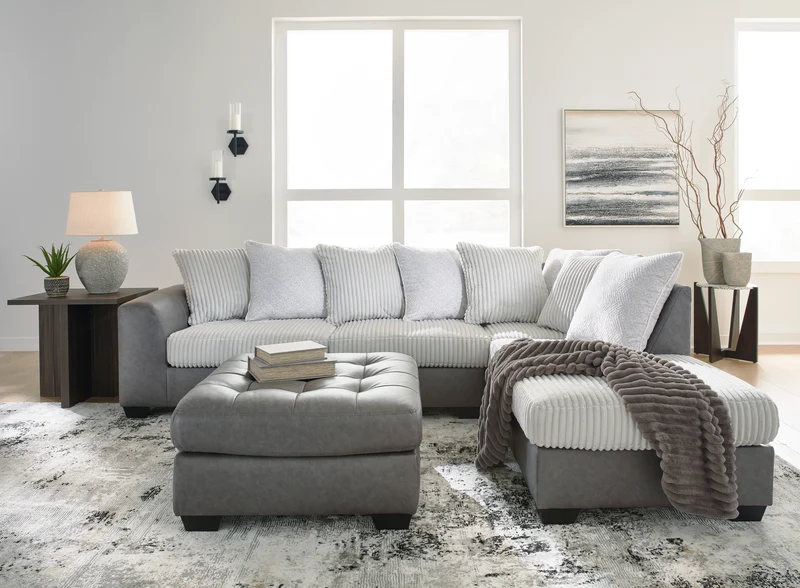 Ottoman surdimensionné aspect cuir gris - Clairette Court