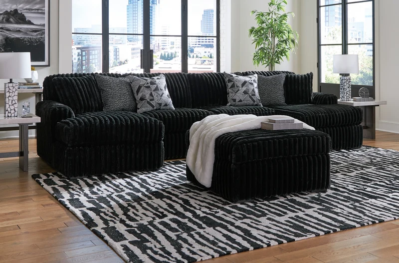 Ottoman surdimensionné en velours côtelé noir - Gabbyleigh