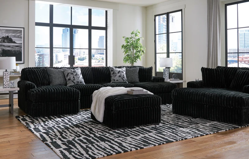 Ottoman surdimensionné en velours côtelé noir - Gabbyleigh