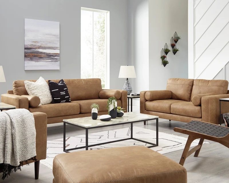 Fauteuil aspect cuir brun caramel - Telora