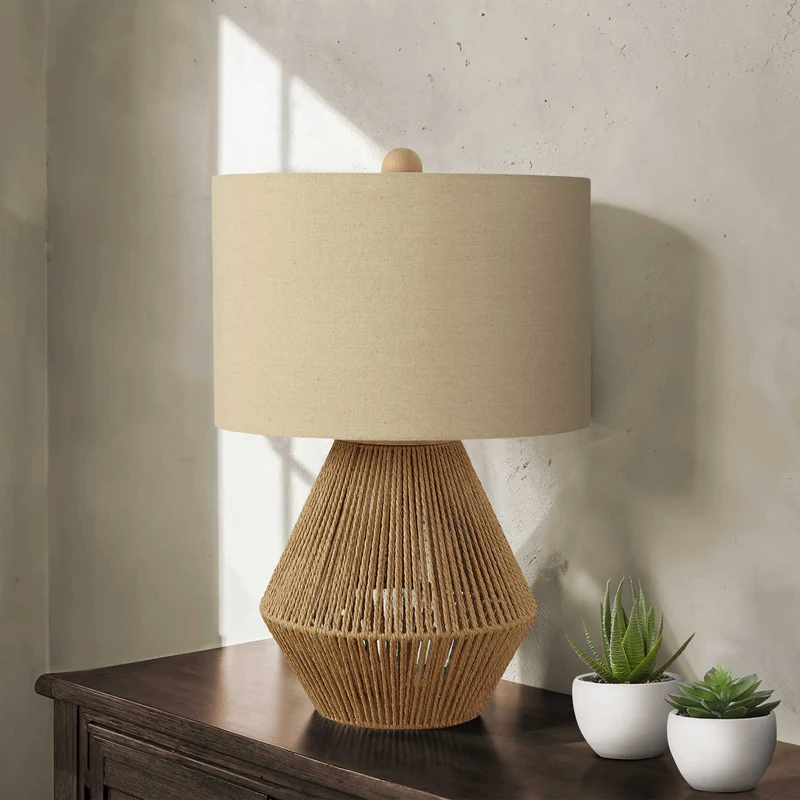 Lampe de table en corde de lin brun naturel 22 po - I 9628