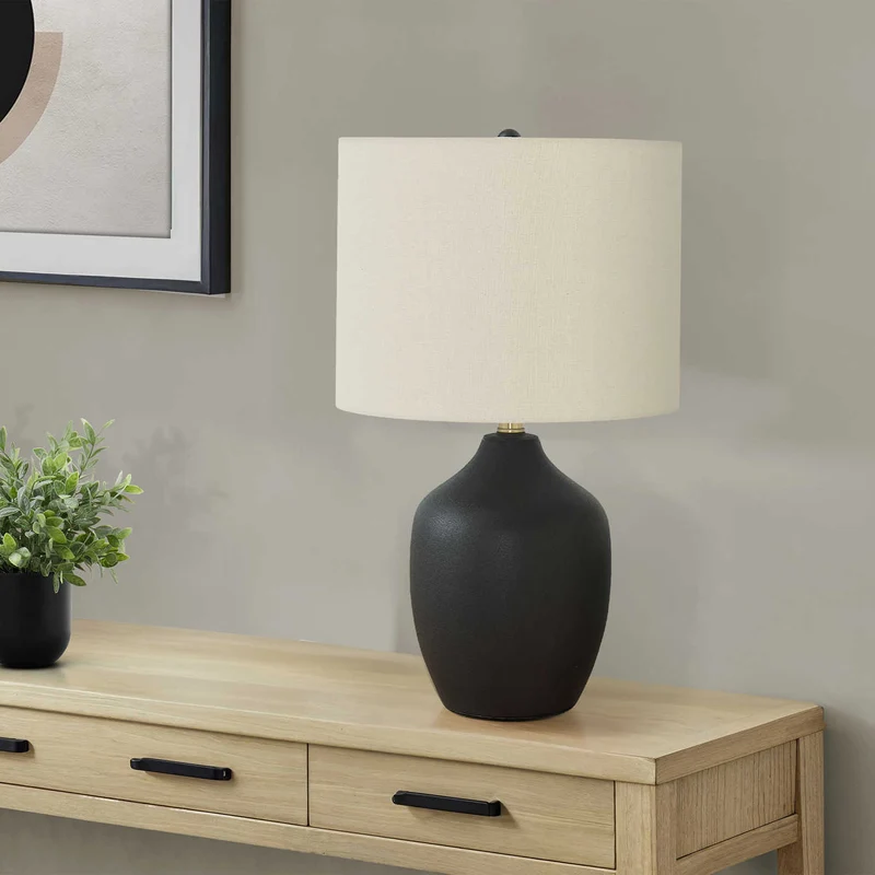Lampe de table en céramique noire lisse 22 po - I 9708