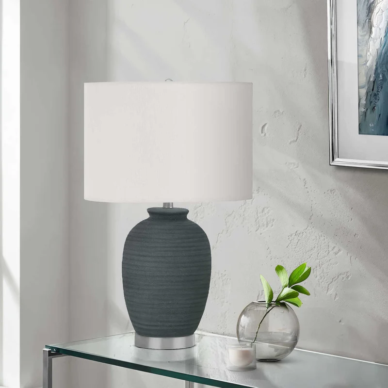 Lampe de table céramique bleue texturée 24 po - I 9622