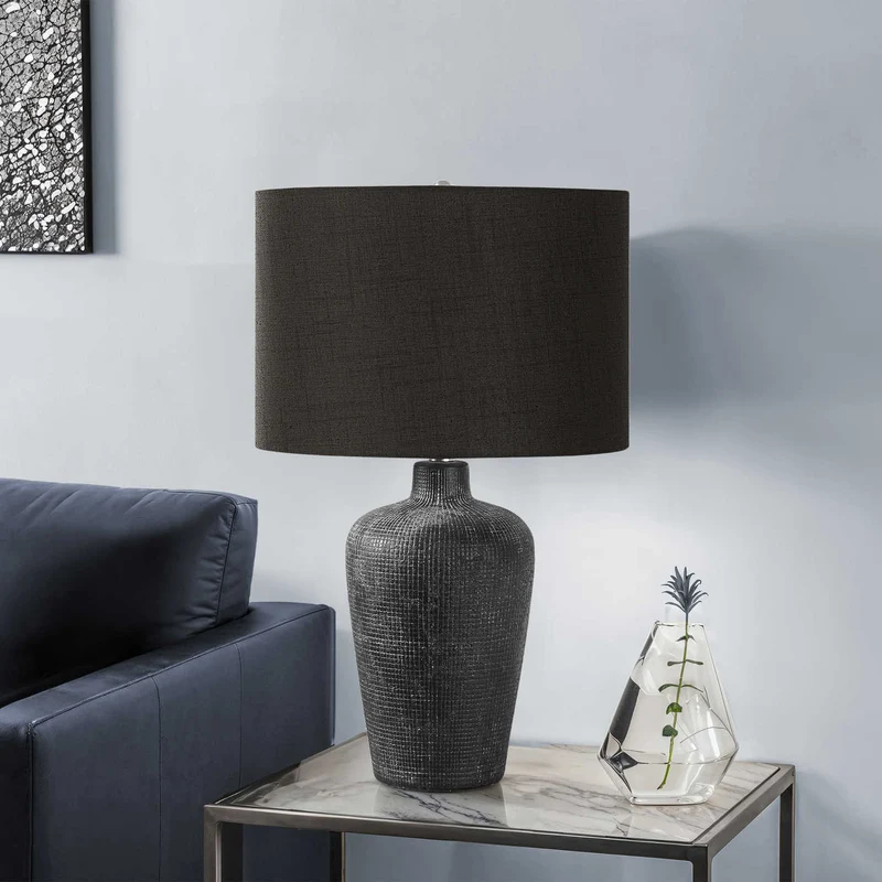 Lampe de table en céramique noire texturée 24 po - I 9621
