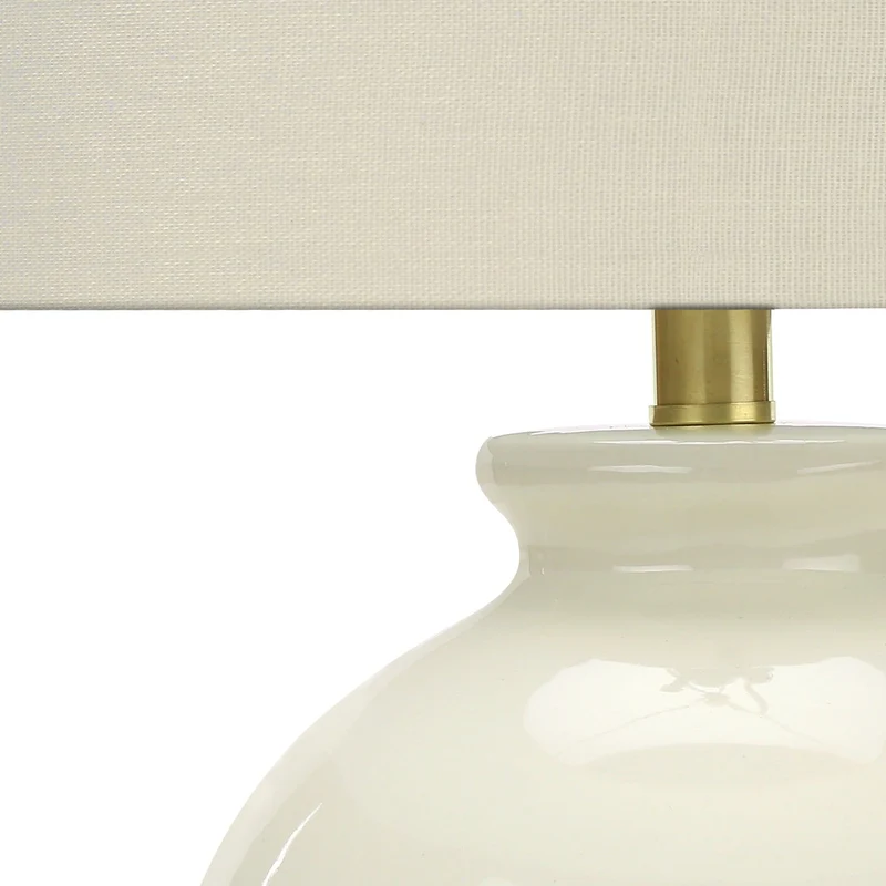 Lampe de table en céramique crème lisse et métal doré 26 po - I 9625