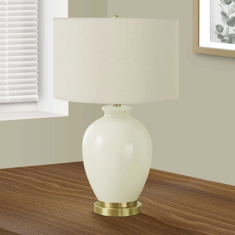 Lampe de table en céramique crème lisse et métal doré 26 po - I 9625