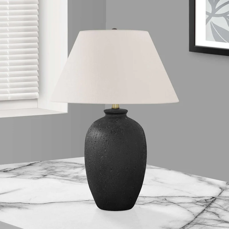 Lampe de table en céramique noire texturée 24 po - I 9721