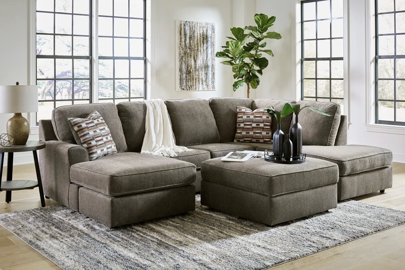 Ottoman surdimensionné en tissu gris avec rangement - O'Phannon