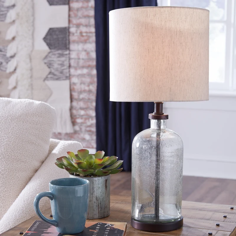 Lampe de table en verre granuleux et métal bronze 23 po. - Bandile