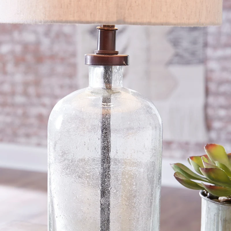 Lampe de table en verre granuleux et métal bronze 23 po. - Bandile