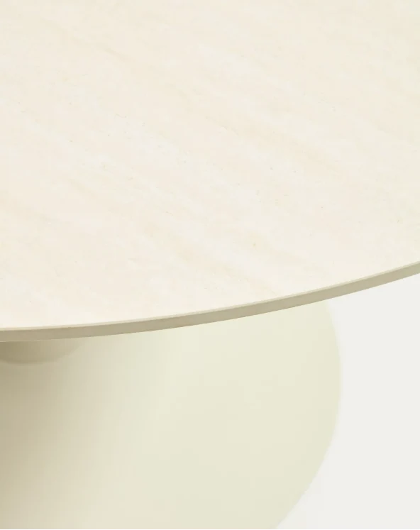 Round Vedira table in ecru ceramic and beige steel