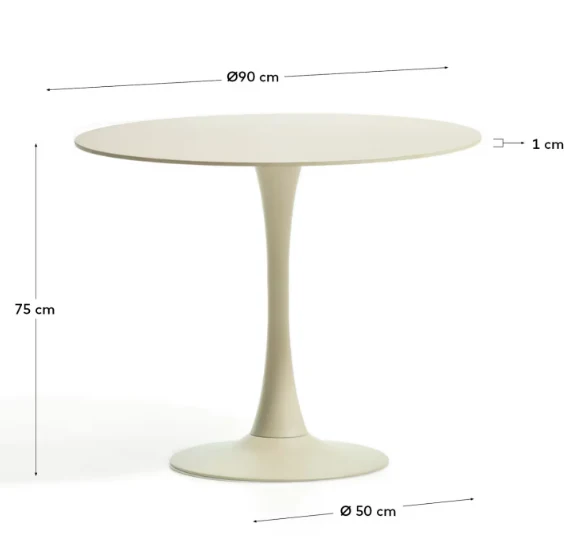 Round Vedira table in ecru ceramic and beige steel