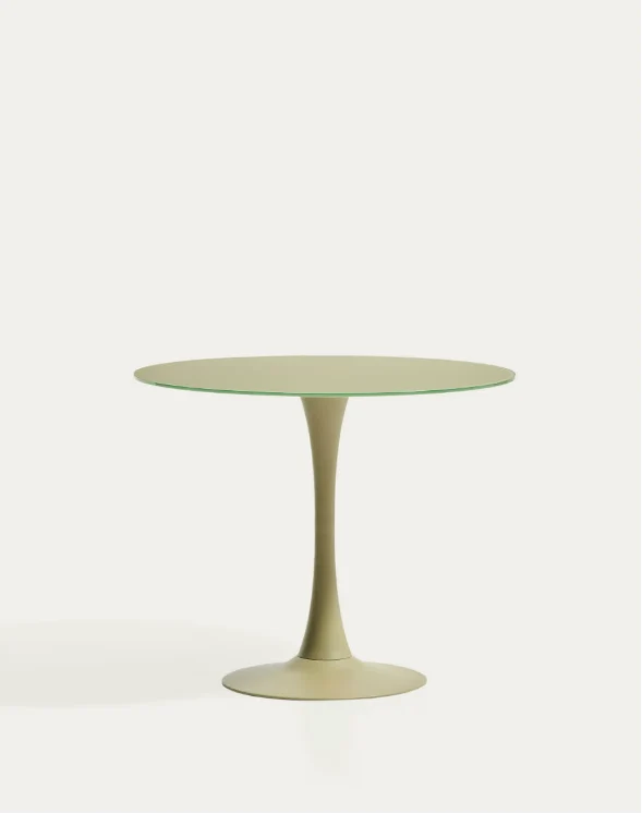 Round Vedira table in glass and green steel